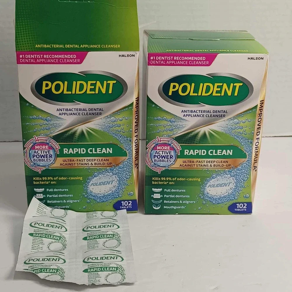 Polident Rapid Clean Antibacterial Dental Appliance Cleanser Tablets 196 Total*